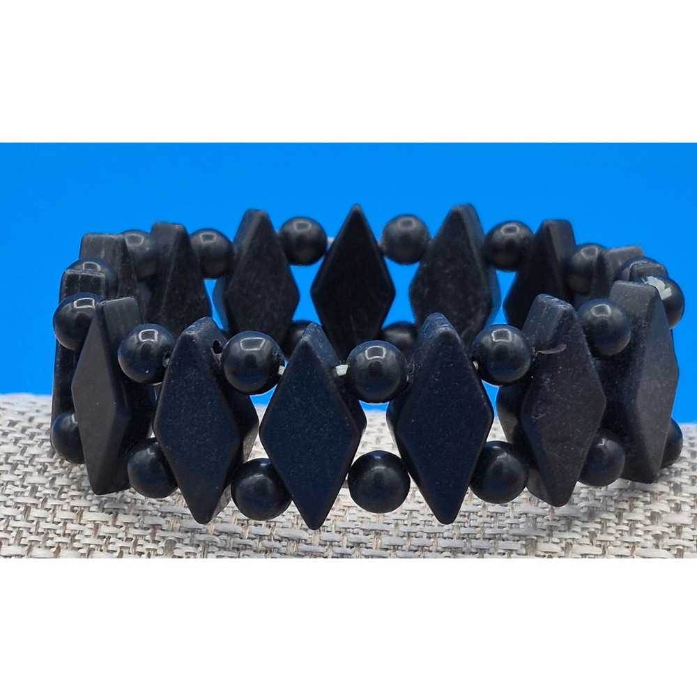 Vintage Jay King Bracelet Chalcedony Black Diamond Geometric Elastic Wristband